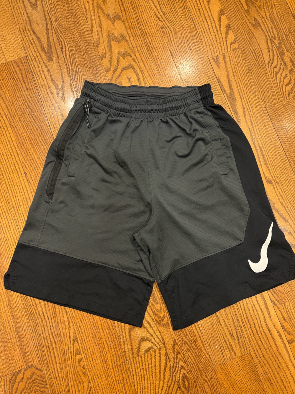 Nike Men’s Black & Charcoal Athletic Shorts with White Swoosh